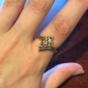 Goldtone Swoop Flow Ruby CZ Ring Size 9